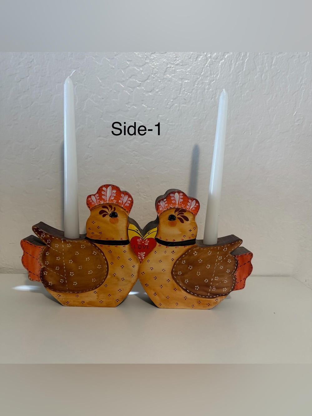 Vintage Hand Painted On Both Side Hen Chicken Candleholder Cottagecore 12X7”